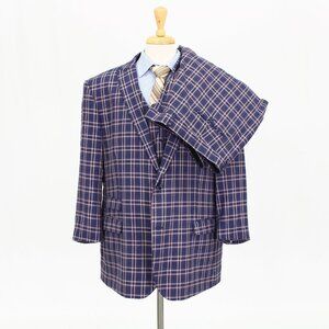 Alain Dupetit 50S 48x28 Blue Check Polyester Two Button Full Suit R403